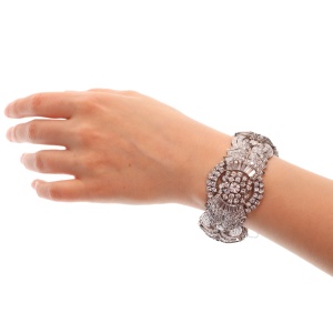 Architectural Fifties Bracelet Ablaze with Diamonds in a Bold Sculptural Design