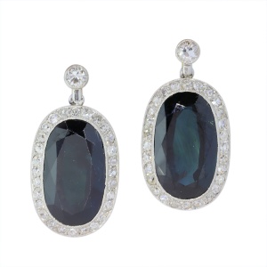 Transitional Belle Époque to Early Art Deco Sapphire and Diamond Drop Earrings