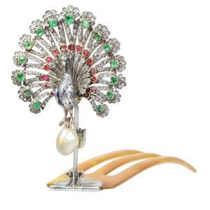 A Victorian Peacock in Diamonds, Brooch or Hair Comb, circa 1860 to 1870