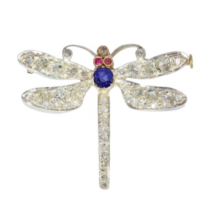 Late Victorian Dragonfly Brooch, Diamond Set Wings and Sapphire Body, circa 1900