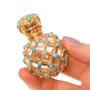 Victorian French gold perfume bottle with turquoise lattice, circa 1860