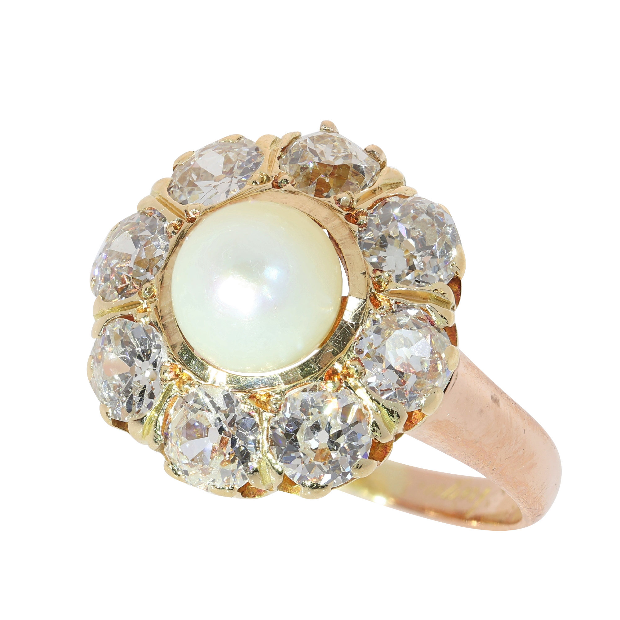 Pearl and old brilliant cut diamond ring, circa 1890