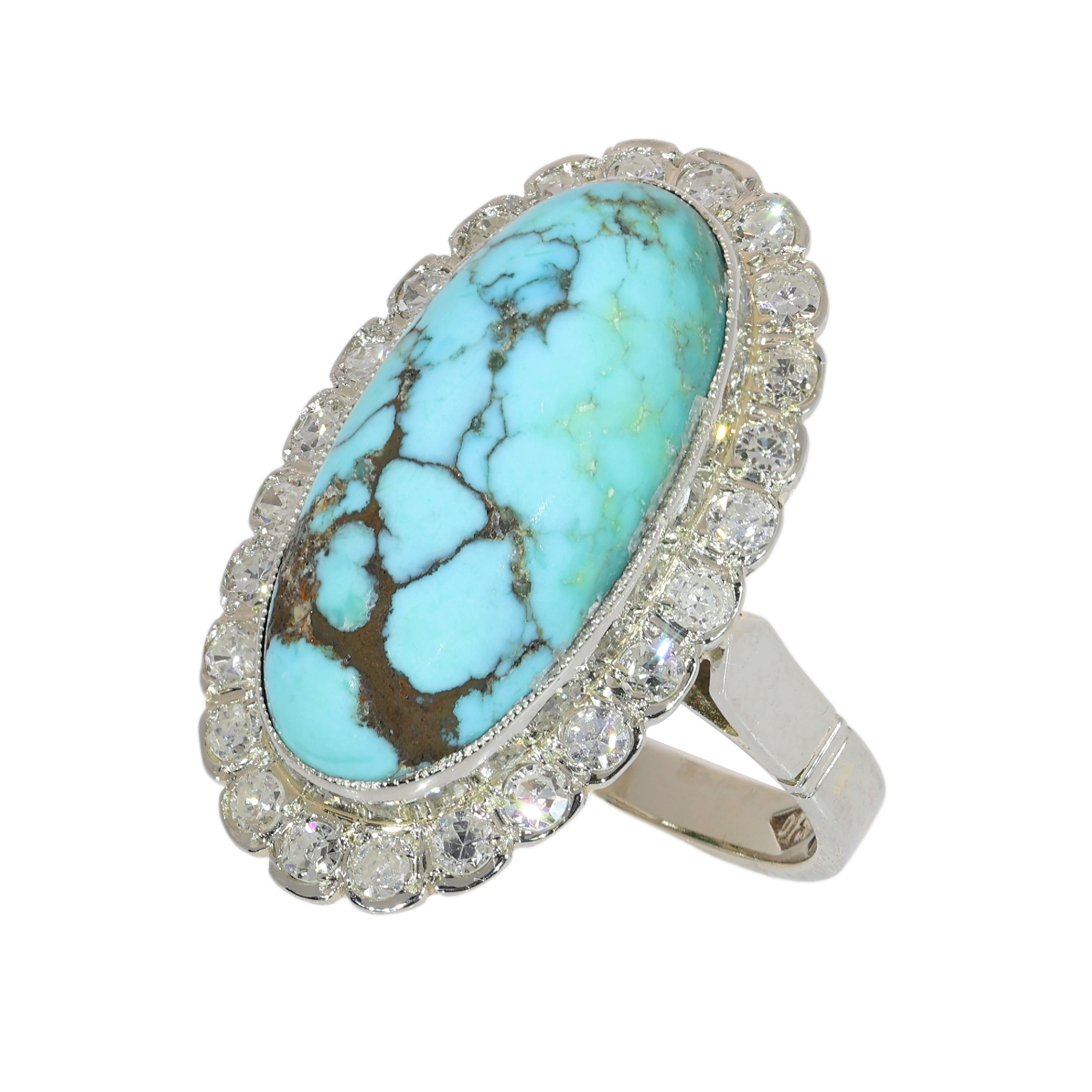 Vintage 1950s Turquoise and Diamond Ring in 18ct White Gold