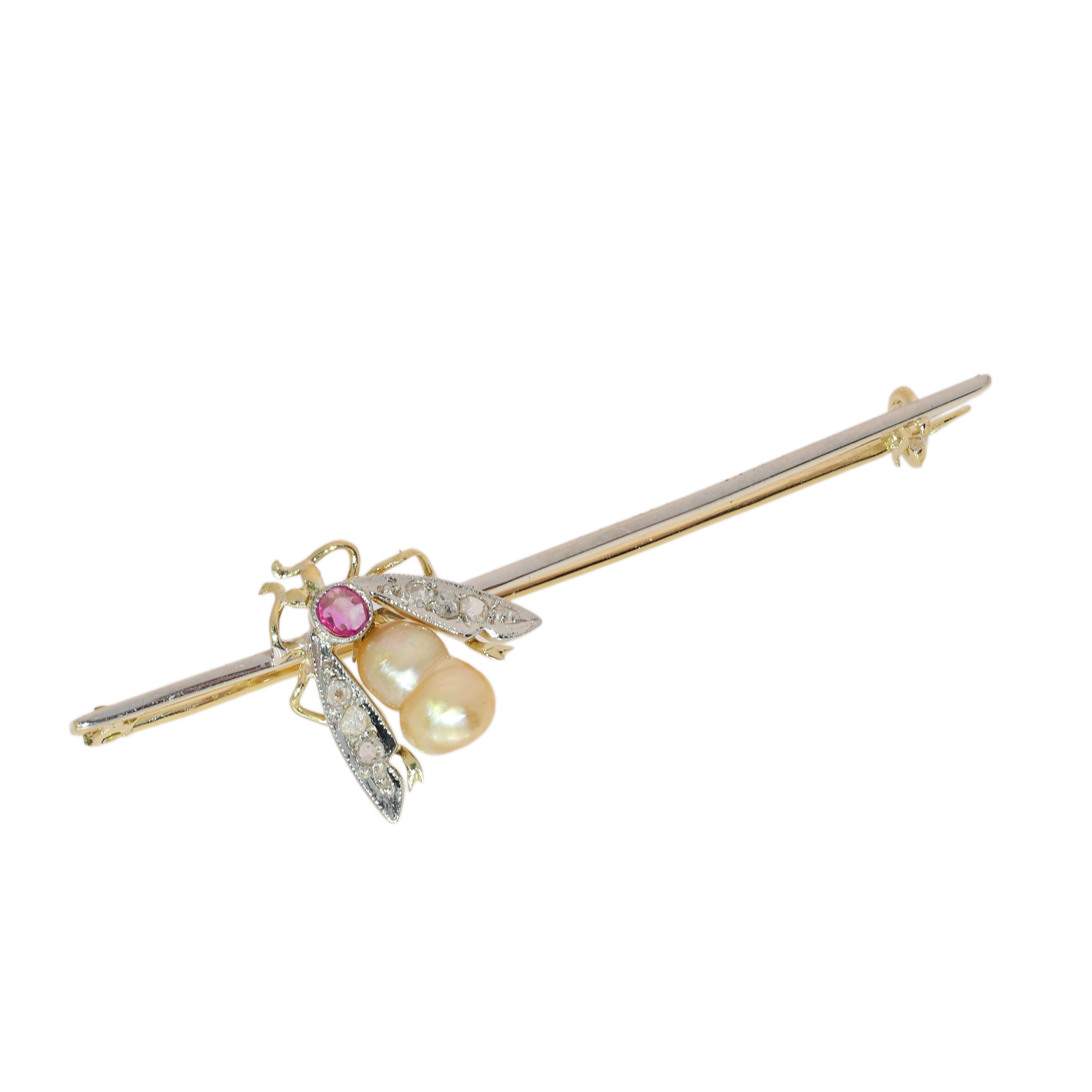 A Charming Pearl-Bodied Insect Bar Brooch from the Interbellum Era, ca. 1930