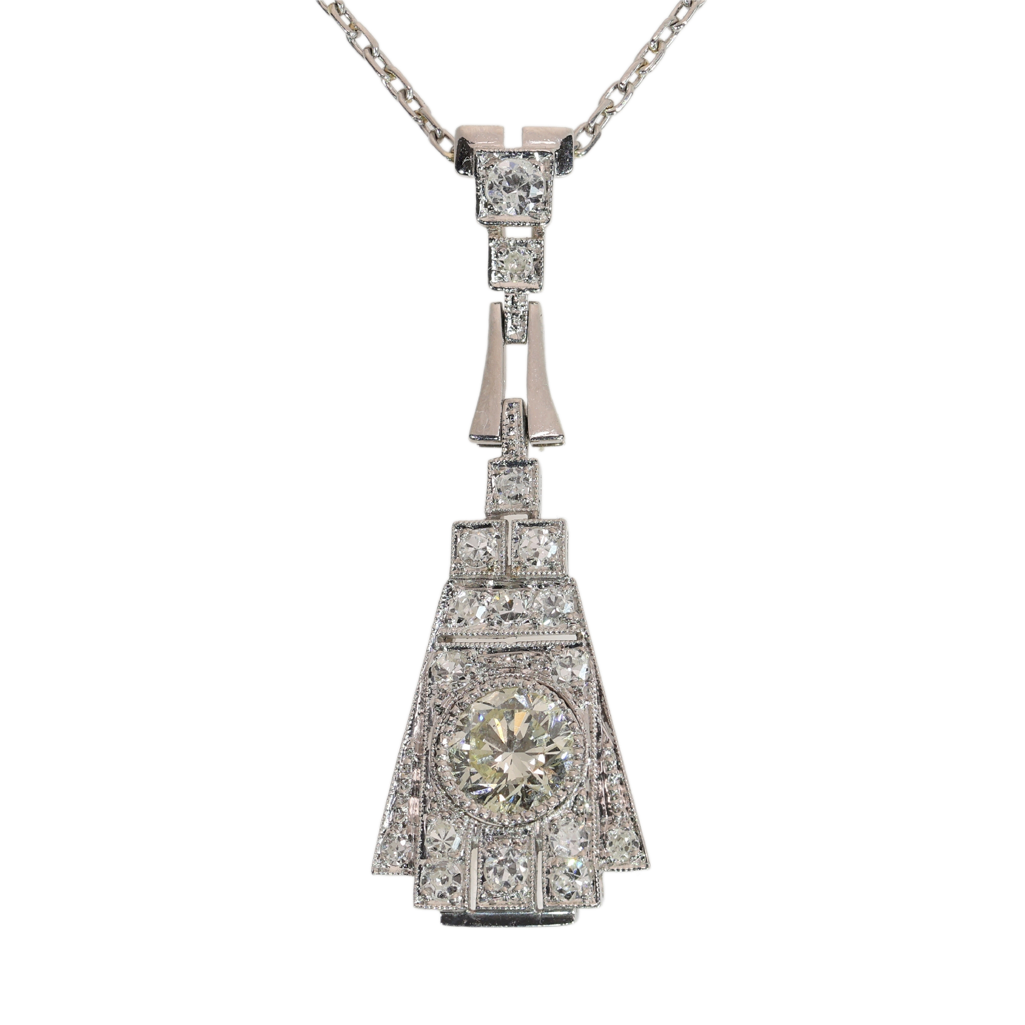Geometry in Motion: A Platinum Art Deco Diamond Pendant, circa 1920