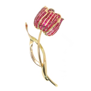 Nature Recast in Gold: A Belgian Ruby Tulip Brooch, circa 1945