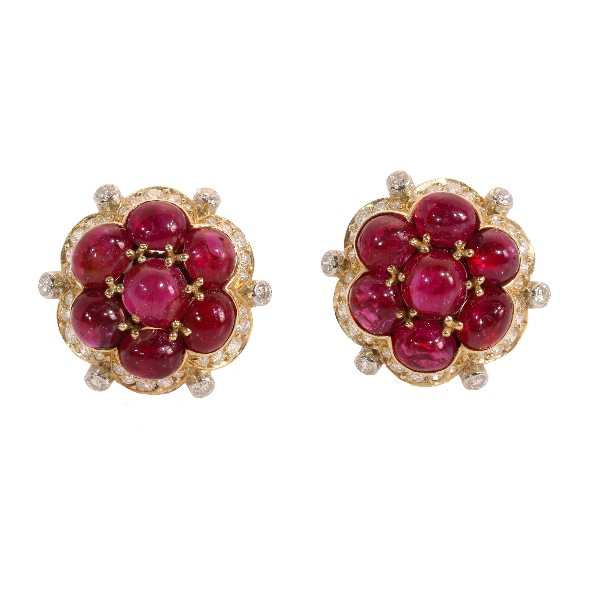 Vintage Ruby and Diamond Floral Clip Earrings in 18K Gold, circa 1960