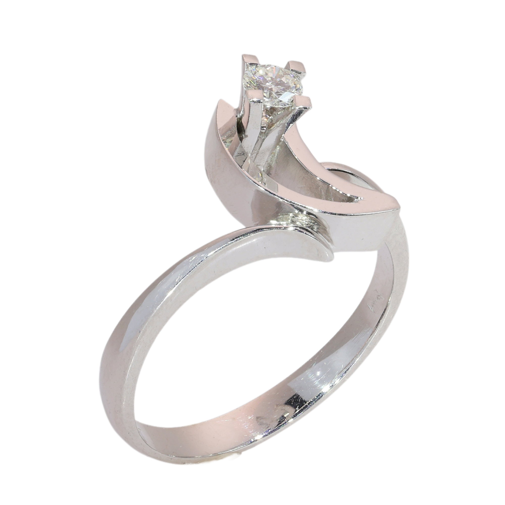 Circa 1970 18K White Gold Modernist Diamond Ring