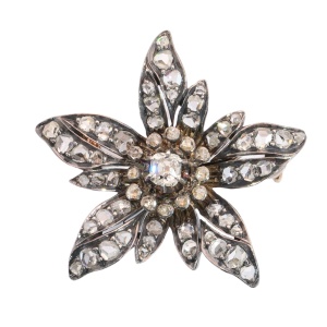 Antique diamond flower brooch in gold and silver, circa 1840