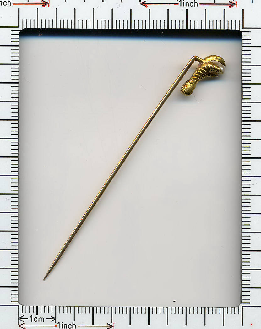 PEARL IN FRENCH 18K EAGLE'S CLAW STICK PIN