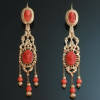 Extreme long pendent late Georgian, early Victorian earrings with coral cameo's