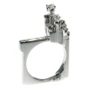 Strong design artist jewelry French platinum ring with diamonds from the sixties
